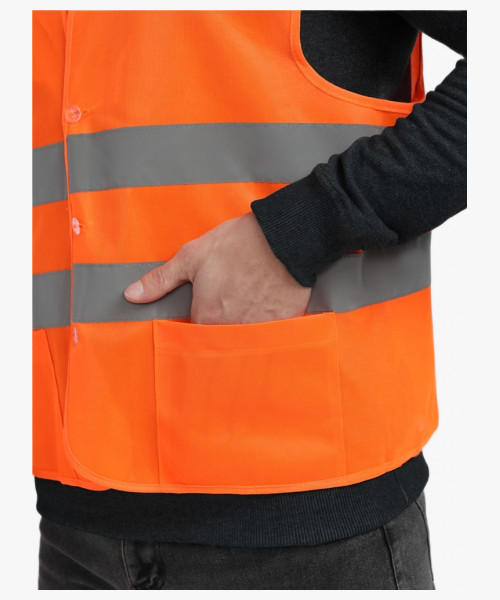 Жилет сигнальный ProfLineBase с пуговицами и карманами (тк.Полиэфир,100), оранжевый
