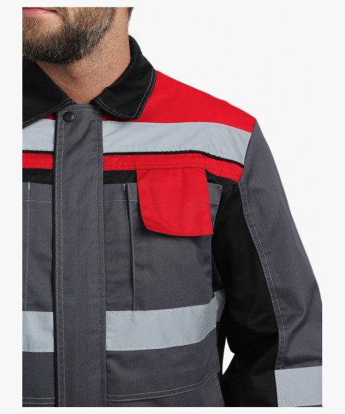 Костюм Виват-1 Премиум IMP (тк.Смесовая, 240) брюки, т.серый/черный/красный