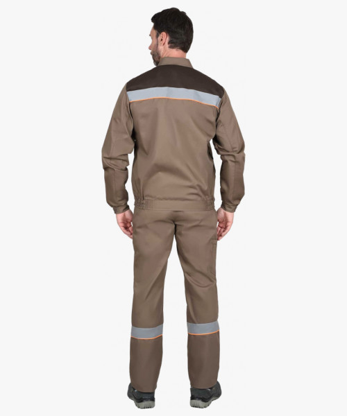 Костюм мужской летний СИРИУС-МАСТЕР куртка кор., брюки, кофейный с тёмно-коричневым и оранжевым кантом с СОП