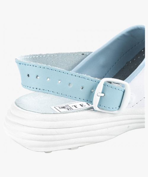 Сабо женские нат.кожа Комфорт ПВХ, белый/голубой