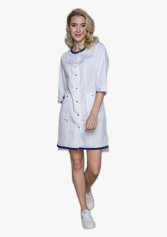 Халат женский Симпл-003 (тк.Смесовая,120) MedLine, белый/синий