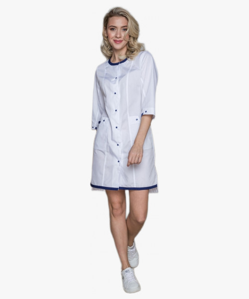 Халат женский Симпл-003 (тк.Смесовая,120) MedLine, белый/синий