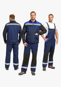 Костюм ProfLineBase-2 (тк. Твил, 210 г/м2) полукомбинезон, тёмно-синий, чёрный, васильковый