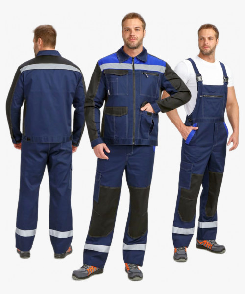 Костюм ProfLineBase-2 (тк. Твил, 210) полукомбинезон, т.синий/черный/васильковый