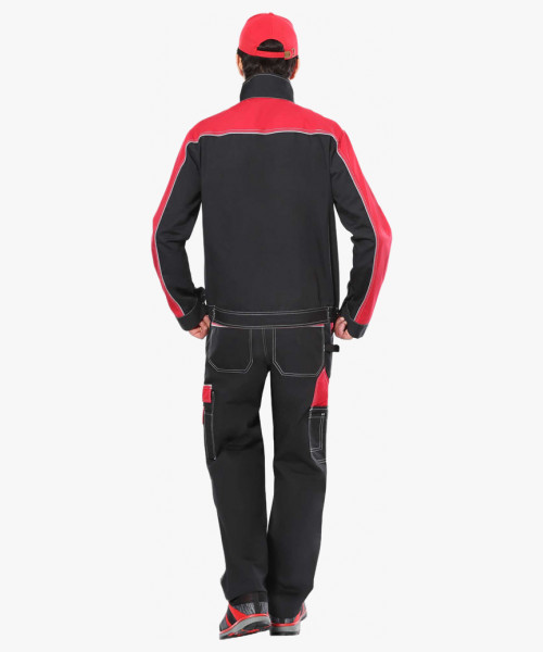 Костюм СИРИУС-АГАТ куртка, п/к черный с красным пл. 260 г/кв.м. ВО отделка
