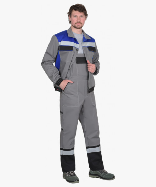 Костюм СИРИУС-МАСТЕР куртка короткая, п/к, средне-серый с васильком с СОП