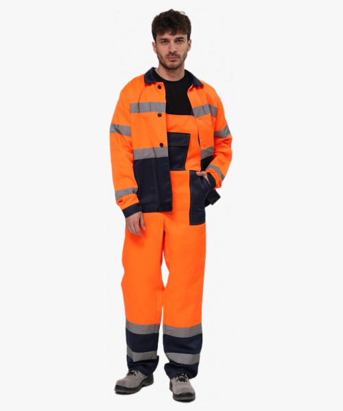 Костюм для дорожник Олимп (тк.Смесовая,210) п/к, оранжевый/т.синий