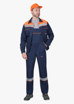 Костюм СИРИУС-МАСТЕР летний: куртка, полукомбинезон, темно-синий с оранжевой отделкой