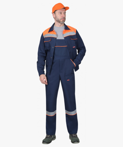 Костюм СИРИУС-МАСТЕР летний: куртка, полукомбинезон, темно-синий с оранжевой отделкой
