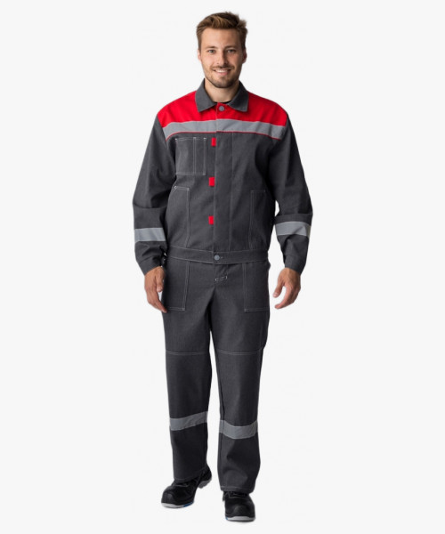 Костюм Липецк СОП (тк.Смесовая,260) п/к, т.серый-меланж/красный