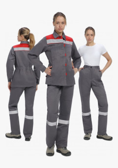 Костюм женский Весна-1 СОП NEW (тк.Смесовая,210) брюки, т.серый/красный