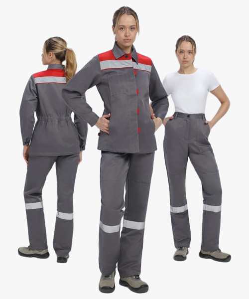 Костюм женский Весна-1 СОП NEW (тк.Смесовая,210) брюки, т.серый/красный