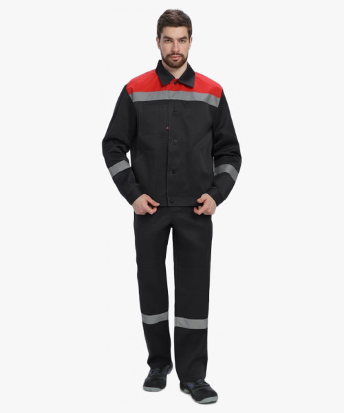 Костюм Лигор-1 СОП (тк.Смесовая,210) брюки, черный/красный