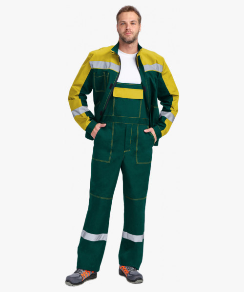 Костюм Бриготек-2 СОП (тк. Смесовая, 260) полукомбинезон, зелёный/желтый