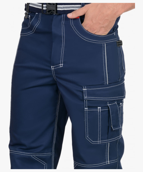 Брюки СИРИУС-ПРЕСТИЖ мужские летние синие, кант СВМ