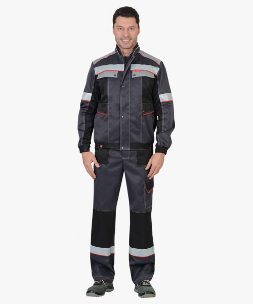 Костюм СИРИУС-ПОЛИНОМ куртка, п/к, темно-серый со светло-серым, черным, красным и СОП