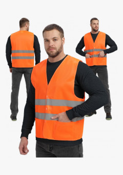 Жилет сигнальный ProfLineBase с пуговицами и карманами (тк.Полиэфир,100), оранжевый