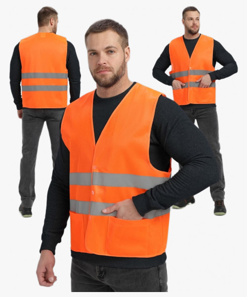 Жилет сигнальный ProfLineBase с пуговицами и карманами (тк.Полиэфир,100), оранжевый