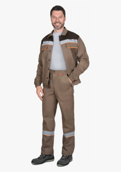 Костюм мужской летний СИРИУС-МАСТЕР куртка кор., брюки, кофейный с тёмно-коричневым и оранжевым кантом с СОП
