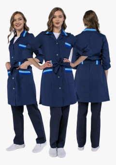 Халат женский с поясом Флора (тк.ТиСи), т.синий/васильковый