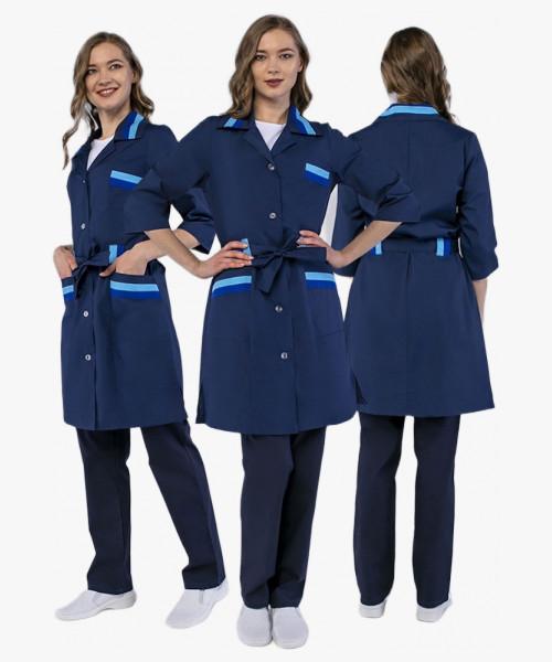 Халат женский с поясом Флора (тк.ТиСи), т.синий/васильковый