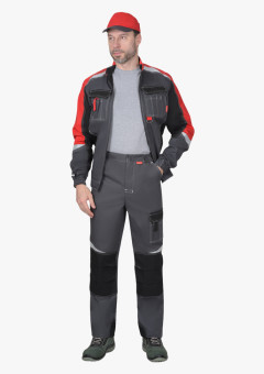 Костюм СИРИУС-ФАВОРИТ-МЕГА мужской летний, куртка и брюки, серый с красным и черным, СОП