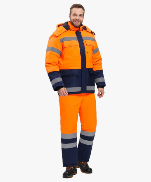 Костюм зимний для дорожника Ультра (тк.Смесовая,210) п/к, оранжевый/т.синий