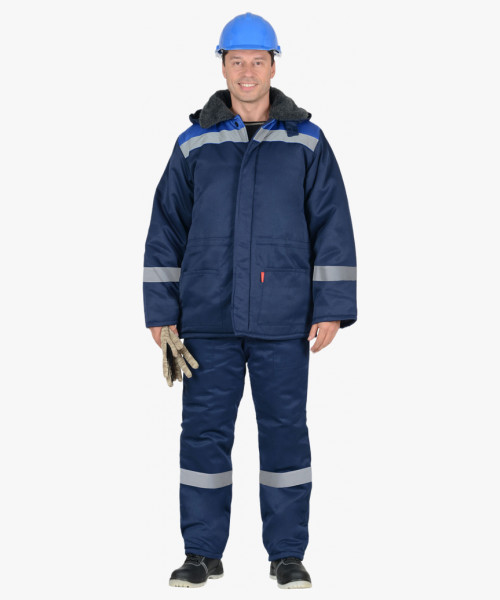 Куртка СИРИУС-БРИГАДИР-2 зимняя мужская с мех. воротником, синяя с васильковым и СОП