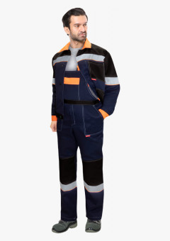 Костюм СИРИУС-ЛЕГИОНЕР куртка кор., п/к, темно-синий с черным с оранжевой отделкой и СОП