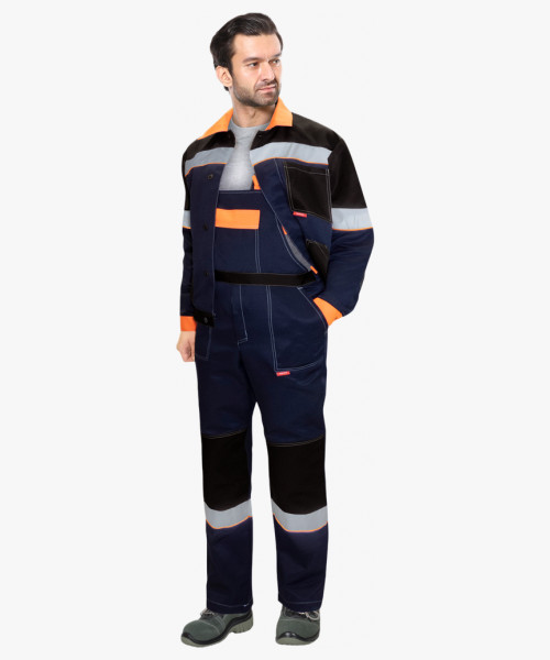 Костюм СИРИУС-ЛЕГИОНЕР куртка кор., п/к, темно-синий с черным с оранжевой отделкой и СОП