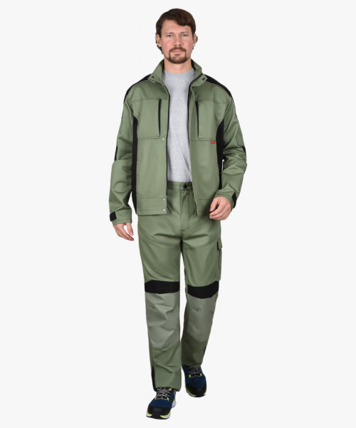 Костюм СИРИУС-ЦИТРИН куртка, брюки, светло-оливковый с черным