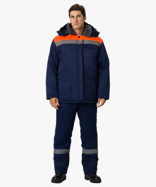 Костюм зимний Труженик-Ультра-2 (тк.Смесовая,210) п/к, т.синий/оранжевый
