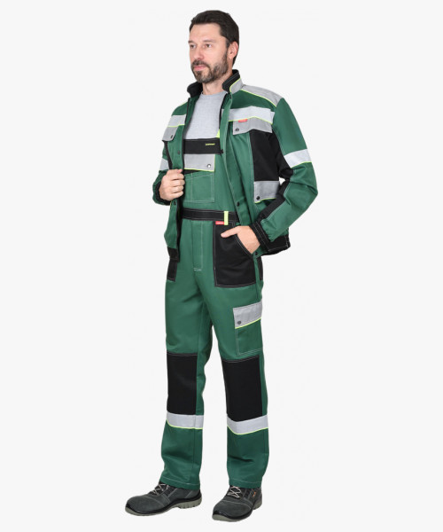 Костюм СИРИУС-ПОЛИНОМ муж., кур. кор., п/к. зеленый с черным и св.серым и СОП 50мм