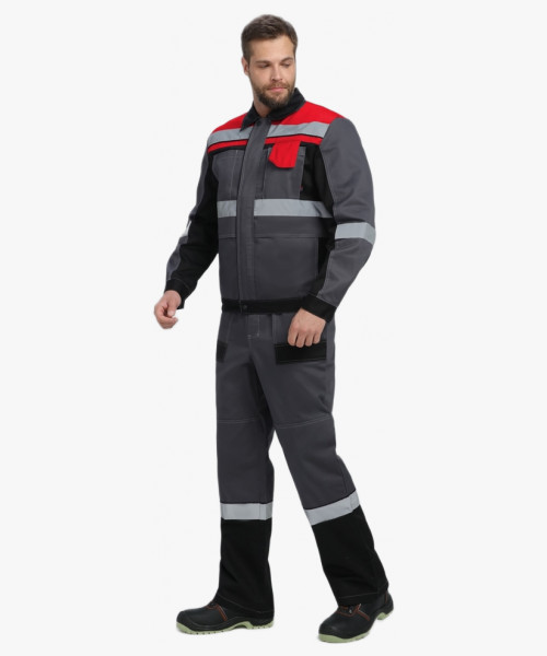 Костюм Виват-1 Премиум IMP (тк.Смесовая, 240) брюки, т.серый/черный/красный