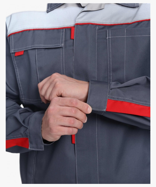 Костюм Флофт-1 Премиум СОП (тк.Смесовая,240) брюки, т.серый/серый/красный