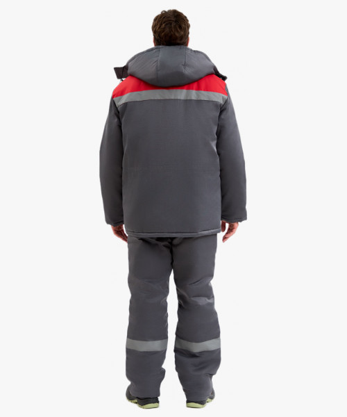 Костюм мужской зимний Квайл-2 СОП  (тк.Смесовая,210) полукомбинезон, т.серый/красный