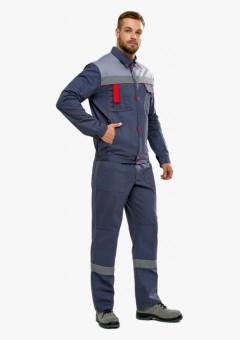 Костюм Флофт-1 СОП (тк.Саржа,250) брюки, т.серый/св.серый/красный