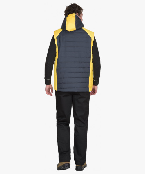 Жилет СИРИУС-УРБАН утеплённый с капюшоном сине-серый с желтым