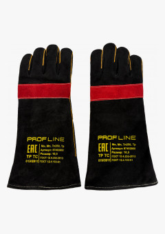 Перчатки (краги) спилковые усиленные термозащитные ProfLineLeader, черный/красный