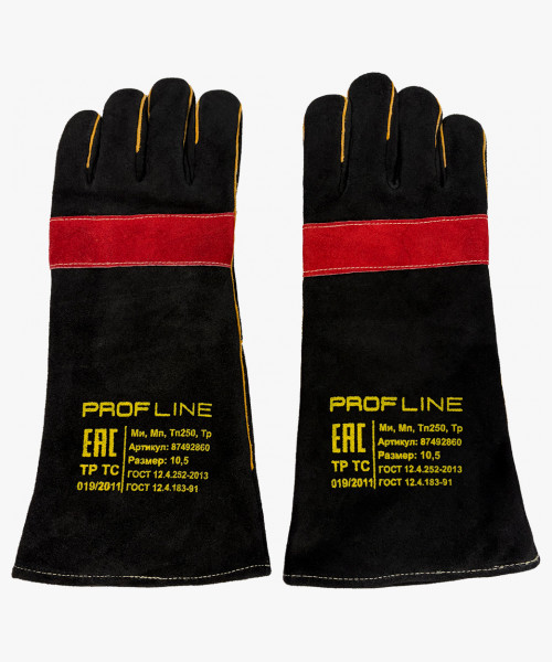 Перчатки (краги) спилковые усиленные термозащитные ProfLineLeader, черный/красный