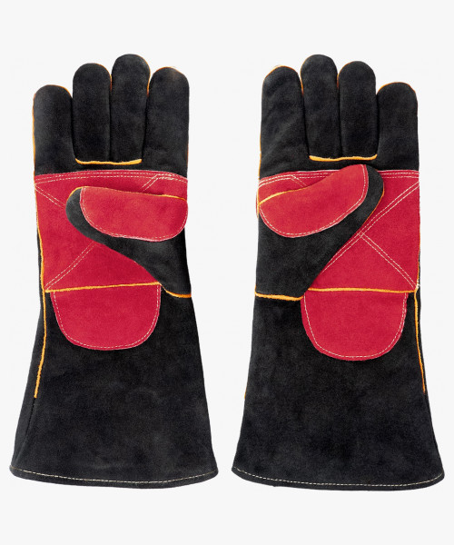 Перчатки (краги) спилковые усиленные термозащитные ProfLineLeader, черный/красный