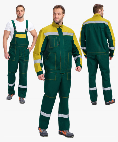 Костюм Бриготек-2 СОП (тк. Смесовая, 260) полукомбинезон, зелёный/желтый