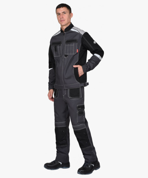 Костюм СИРИУС-МЕГА-ПРЕСТИЖ-Л куртка, брюки, темно-серый с черным