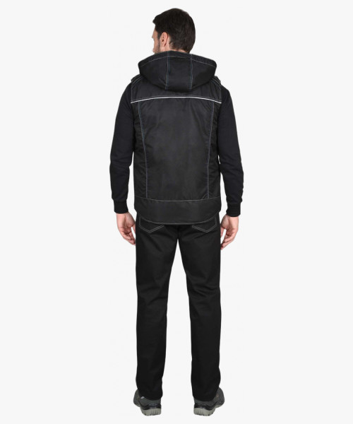 Жилет СИРИУС-АЛЕКС утепленный с капюшоном чёрный