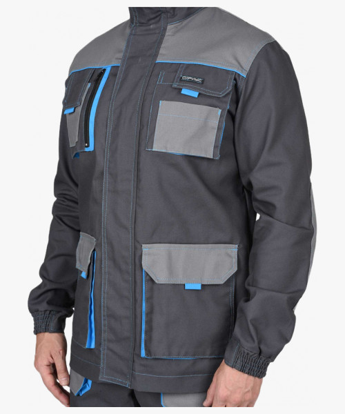 Костюм СИРИУС-ДВИН куртк. , брюки т.серый со ср.серым и голубой отделкой пл. 275 г/кв.м