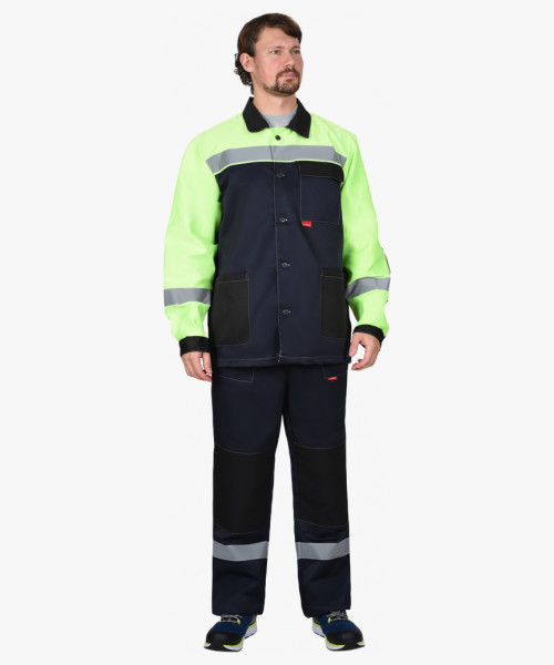 Костюм СИРИУС-ПРОФИЛЬ куртка, брюки, темно-синий с лимонным с черной отделкой и СОП