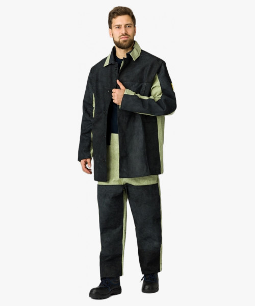 Костюм сварщика комбинированный 2 кл.защиты (тк. Брезент, 550 г/м2, Спилок S=2, 3), чёрный, бежевый (А5)