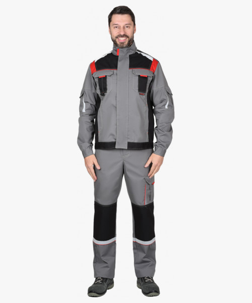 Куртка СИРИУС-СТАН ср-серая с черной и красной отделкой