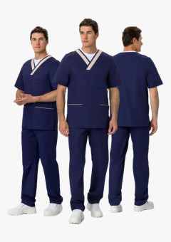 Костюм мужской Симпл-001 (тк.Смесовая,120) MedLine, т.синий/бежевый