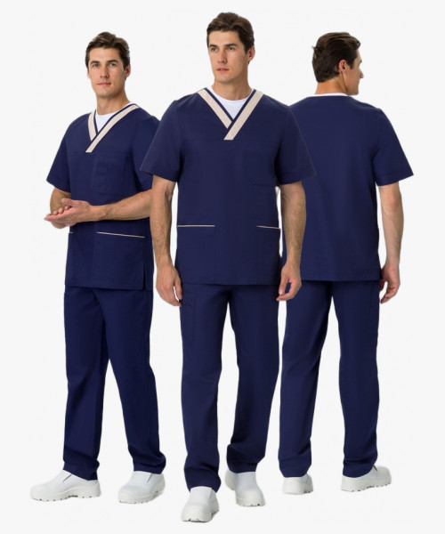 Костюм мужской Симпл-001 (тк.Смесовая,120) MedLine, т.синий/бежевый